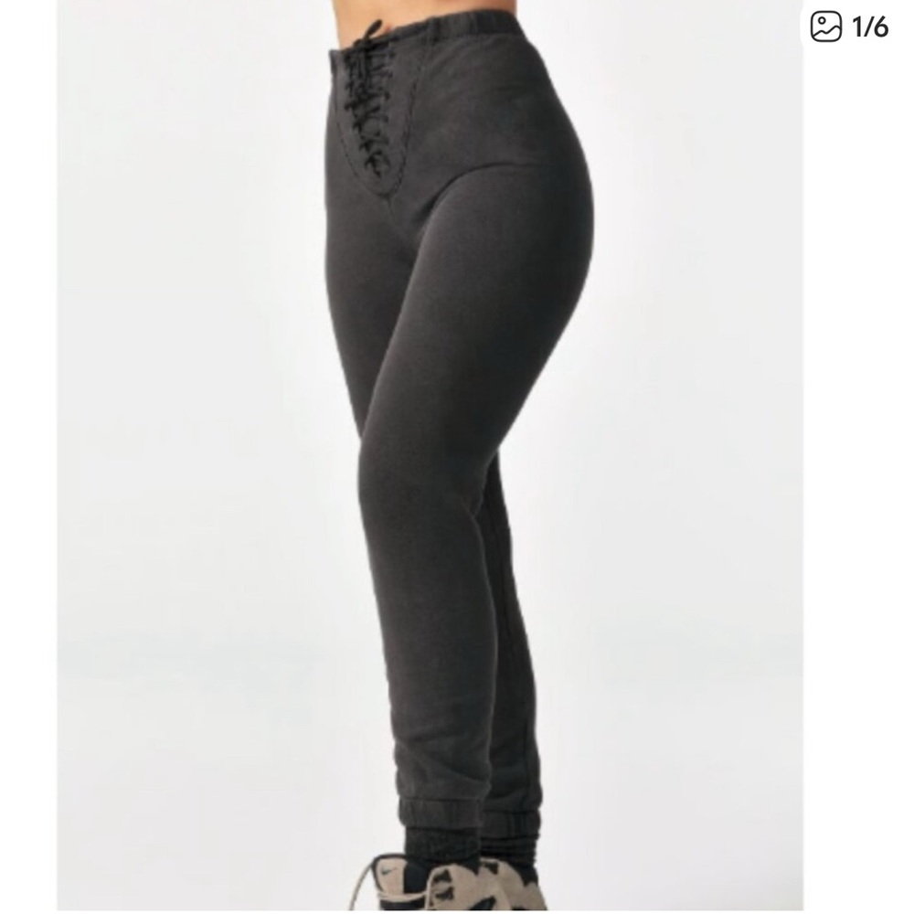 Joah Brown Charcoal Fleece Lace Up Jogger Pants